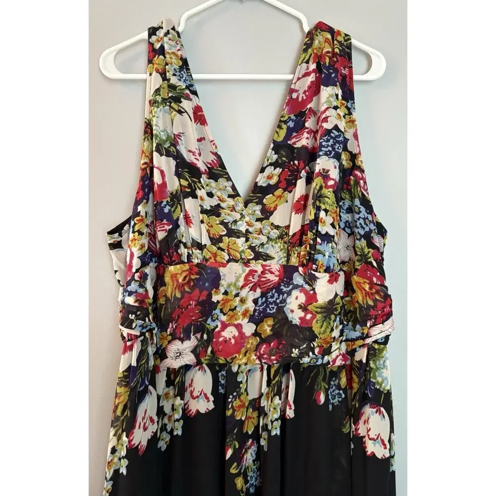 Ever Pretty Dress 18 Black Spring Floral Chiffon Sleeveless Vneck Maxi Flowy - Picture 5 of 5